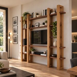 Mobile TV-Libreria in Legno Massello Design Italiano - 4 Ripiani Modulari-a