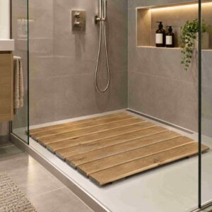 Pedana Doccia Antiscivolo Legno Massello Pino Colore Rovere Chiaro