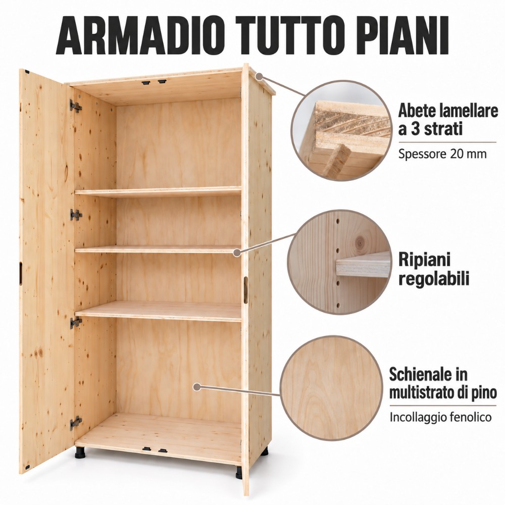 Armadio in legno con ripiani regolabili 100-60-205 cm (7)