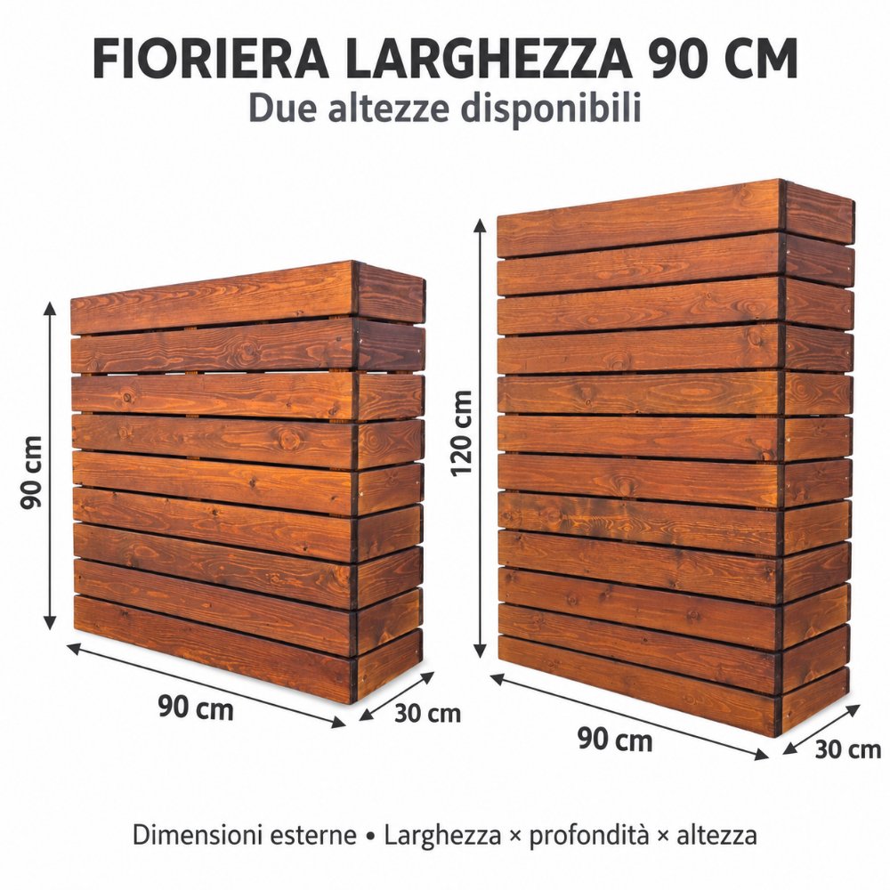 Fioriera in Pino Nordico 90×30 cm Sunwood Shop- dimensioni
