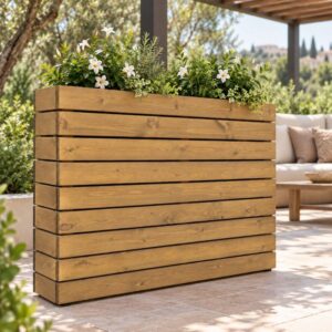 Fioriera in pino nordico 120X30X120 cm bianca su terrazza (1)